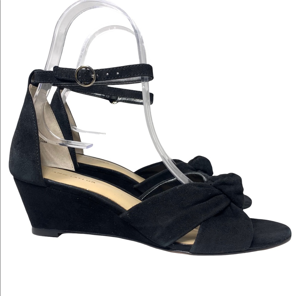Ann Taylor Suede Knotted Criss Cross Open Toe Ankle Strap Wedge Sandal